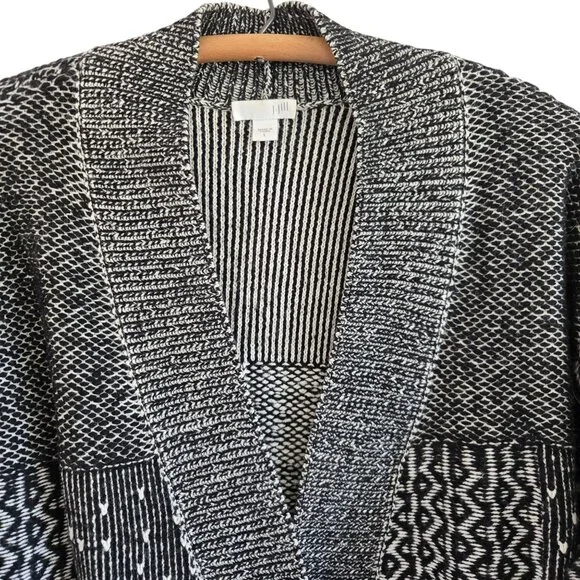 J. Jill Womens Black & White Patchwork Open Front Long Cardigan Sweater Large - Picture 7 of 15